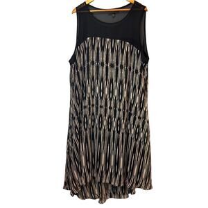 Lane Bryant Chiffon Sleeveless Dress Womens 26/28 Black Cream Vertical Stripe